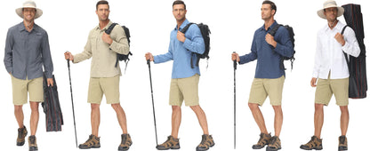 Men's UPF 50+ Long Sleeve Fishing Shirts Sun Protection Breathable Hiking Work Shirt Casual Button Down Shirt with Zipper Pocket