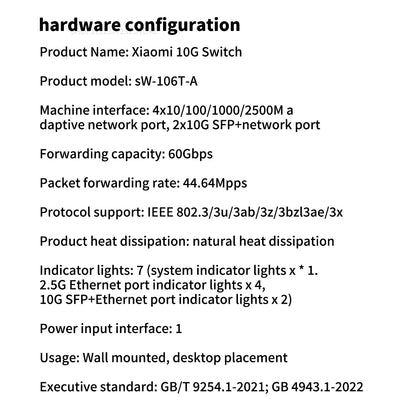 NEW Xiaomi Mi 10G Ethernet Switch 4×2.5G+2×10GMbps Mini Network Switches VLAN Ethernet Splitter Lan Router 6 Ports Hub Switch