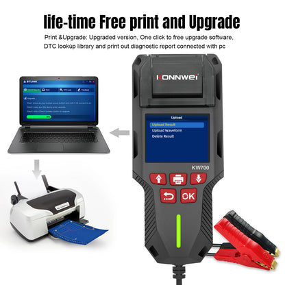KONNWEI KW700 12/24V Car Truck Battery Tester 10-2000CCA With Printer Cranking Charging Test Tool Battery Analyzer Cranking Test