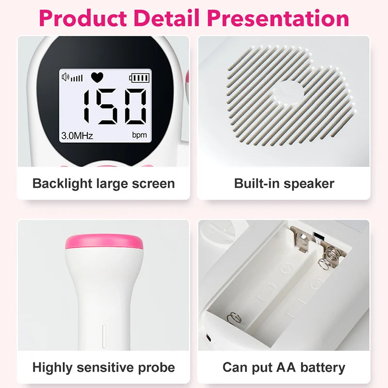 Home Doppler Fetal Heart Rate Monitor Baby Pregnancy Heartbeat Detector LCD Backlight No Radiation Stethoscope Pulse Meter 3MHz