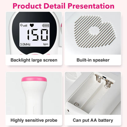 Home Doppler Fetal Heart Rate Monitor Baby Pregnancy Heartbeat Detector LCD Backlight No Radiation Stethoscope Pulse Meter 3MHz