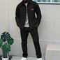 2026 Men's New Style Waffle Plain Color Collar Button-Down Pockets Long-Sleeved Pants Casual Jacket Set
