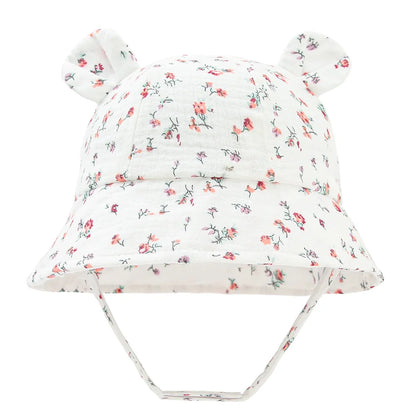 Baby Cotton Sun Hat New Children Outdoor Rabbit Ear Beach Caps Boy Girl Print Panama Hat Unisex Beach Bucket Hat For 3-12 Months