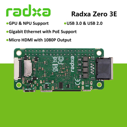 Radxa ZERO 3E Development Board RK3566 4-core CPU , GPU, NPU, HDMI with 1080P Output,  Gigabit Ethernet Kit Optional