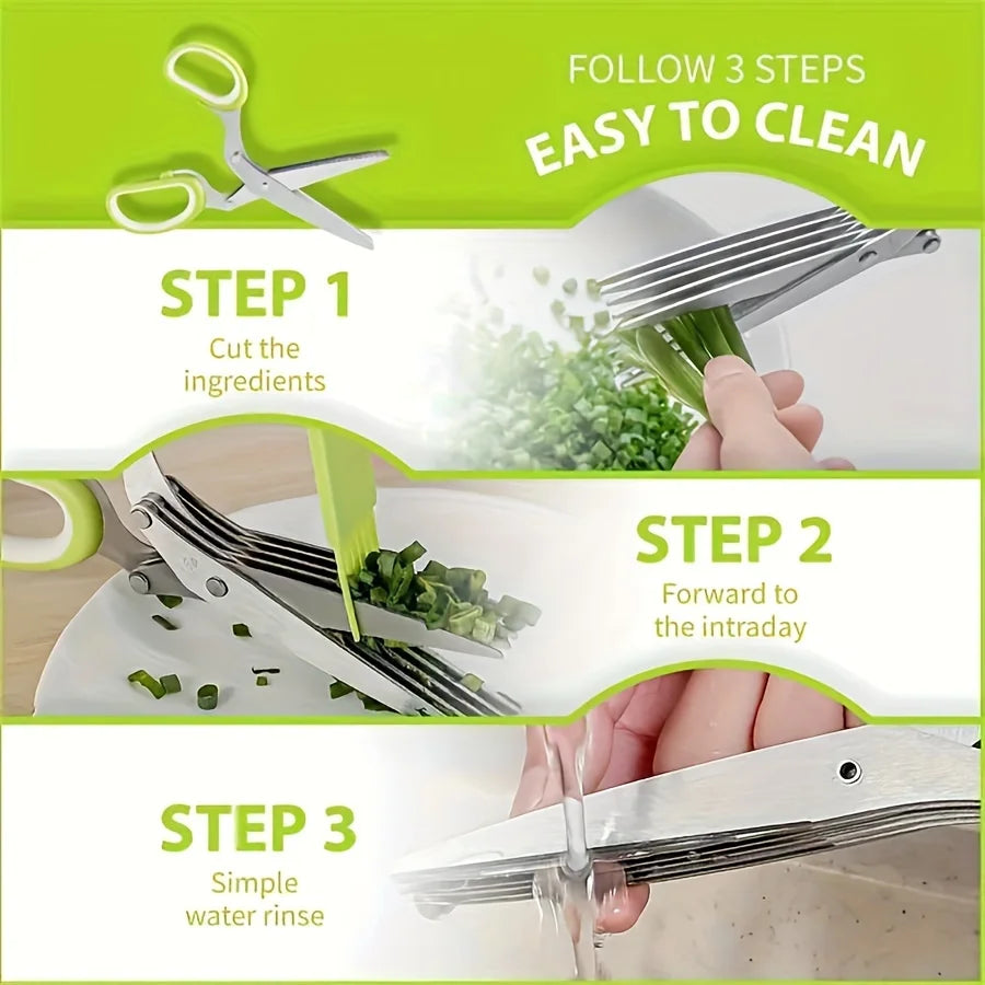 1 Set of Five Layer Stainless Steel Scallion Scissors, Multifunctional Multi-Layer Seaweed, Vegetable, Kitchen Scissors