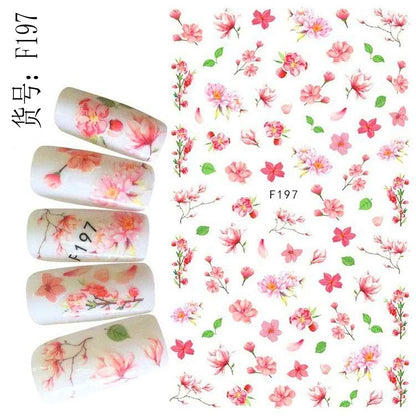 3d Nail Art Decals Watercolor Florals Purple Green Pink Flowers Leafs Fruit Adhesive Sliders Nail Stickers For Manicure