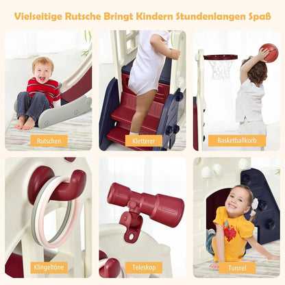 Children's Slide,6-in-1 Children's Slide&Ladder&Basketball Hoop&Throw Ring&Telescopic&Tunnel,Children's Playground