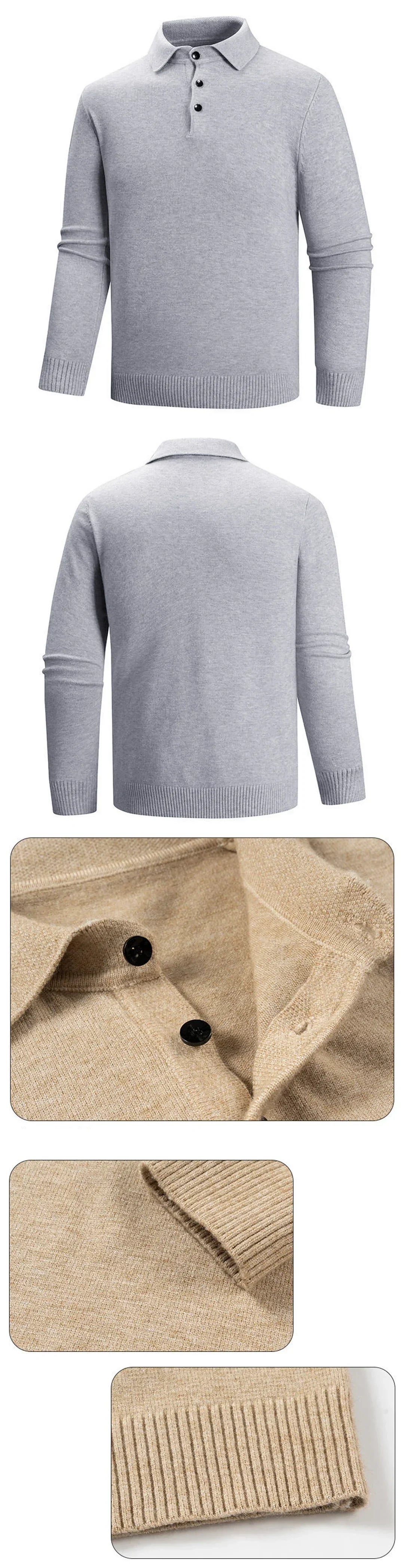 Mens Button Pullover Sweater Lapel Slim Fit Pullover Knit HeavyWeight Polo Sweaters Winter Outdoor Warm Solid Color Streetwear