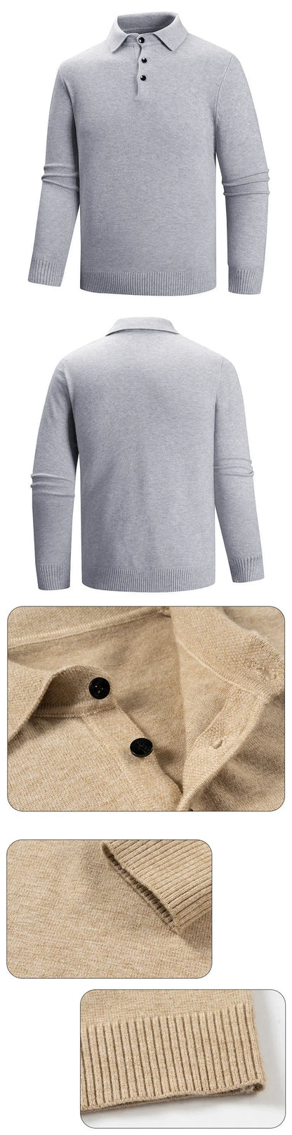 Mens Button Pullover Sweater Lapel Slim Fit Pullover Knit HeavyWeight Polo Sweaters Winter Outdoor Warm Solid Color Streetwear