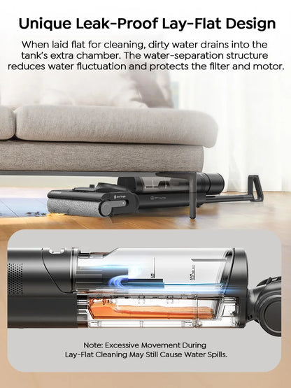 Laresar S7 Pro Cordless Wet Dry Vacuum Cleaner Mop, Lay-Flat 5-Min Drying 80°C Hot Wash 19000 Pa 50min Runtime Home Floor Washer