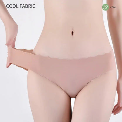 4Pcs/Set Ice Silk Mid-Rise Panties Women's Seamless Briefs Solid No Show Underwear Scalloped Edge Panties Sexy Lingerie XS-XL