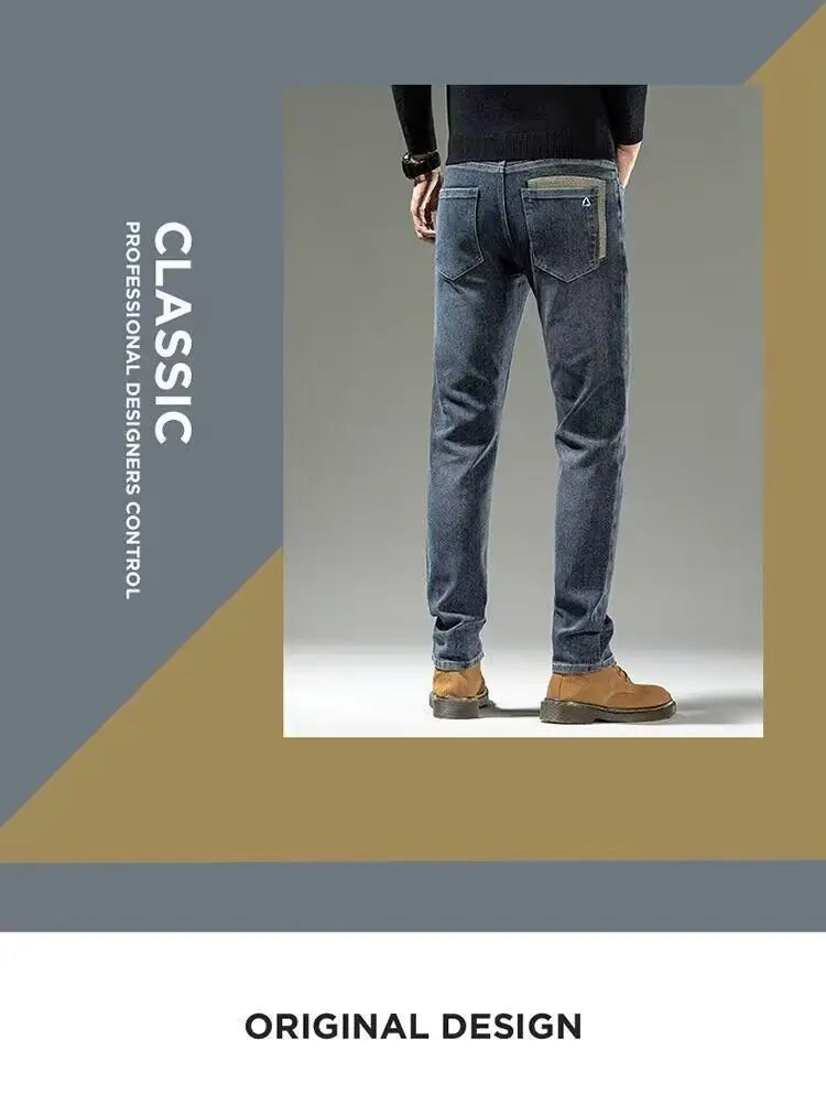 Spring Autumn 2025 Men's High-End Fashion Casual Pants Straight Leg Slim Fit Long Denim Jeans Handsome Cargo Casual Pants Men