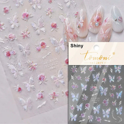 Jelly Butterfly 5D Nail Art Sticker Rhinestone Crystal Charming Shiny Insect Animals DIY Self Adhesive Decoration Manicure Decal