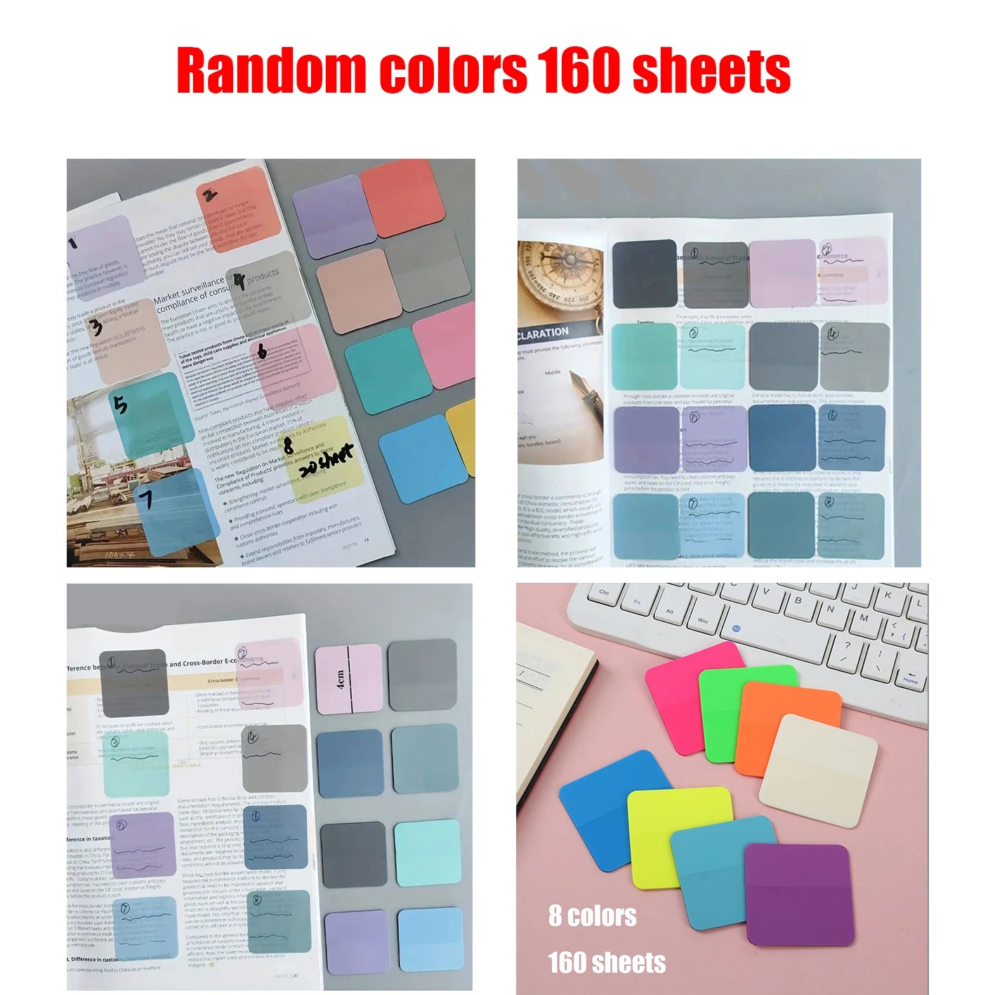 160Sheets,8Colors,Transparent Sticky,Notes Scrapes Stickers,Note Pads Paper,Clear Notepad School Stationery Office Supplies