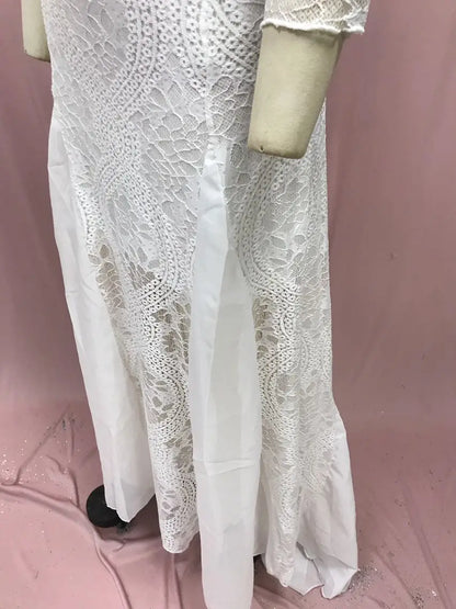 Foreign Style Evening Dress Woman's Sexy Lace Patchwork Backless Wedding Dresses Ladies Elegant Long Sleeves Party Prom Vestidos