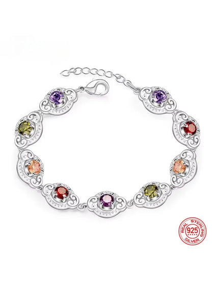 Fine 925 Sterling Silver Fashion Crystal Charm Bracelet  Bangle For Women lady wedding party lover gift Jewelry Party Gifts