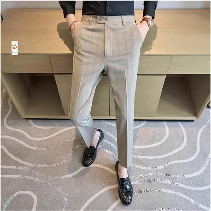 Men Plaid Wedding Dress Trousers High Quality Male Boutique Formal Wear Slim Suits Pants Men British Style Business Suit Pants