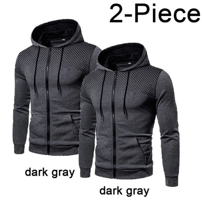 2023 Autumn and Winter New European and American Solid Color Fleece Sweater Pants Men's Casual Zipper Sports Hat Set