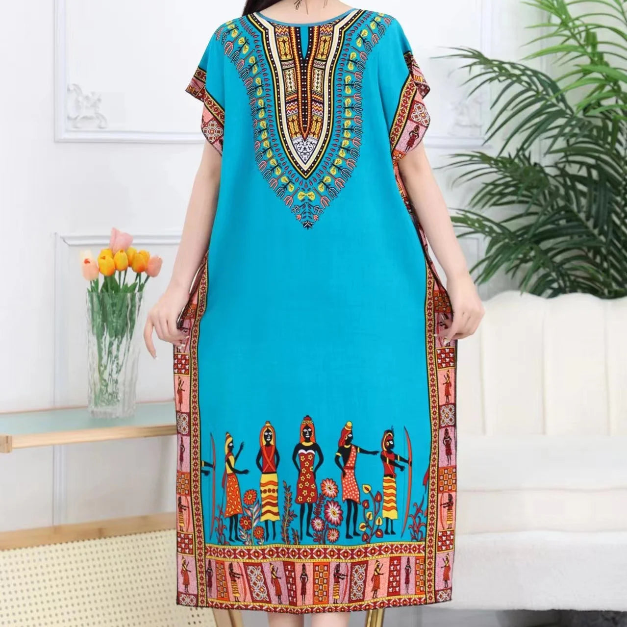 Casual Elegant Bohemian Printed Ethnic Style Retro Floral Woman Summer Street Wear Batwing Sleeve Loose Tunic Maternity Dress
