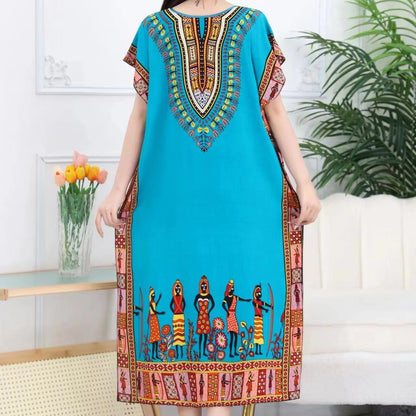 Casual Elegant Bohemian Printed Ethnic Style Retro Floral Woman Summer Street Wear Batwing Sleeve Loose Tunic Maternity Dress