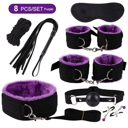 Hot Exotic Bed Bondage Set BDSM Kits Exotic Sex Toys For Women  Adults Games Leather Handcuffs Whip Gag Nipple Clamps Sex Shop
