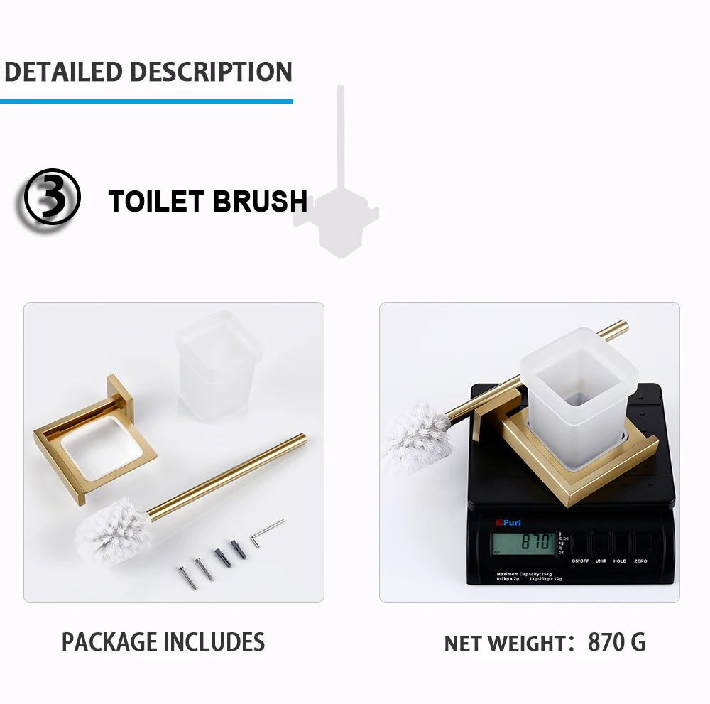 Brushed Gold Bathroom Accessories Set Toilet Brush Holder Toilet Paper Holder Towel Bar Rail Rack Hanger Hook Soap Dish Hardware