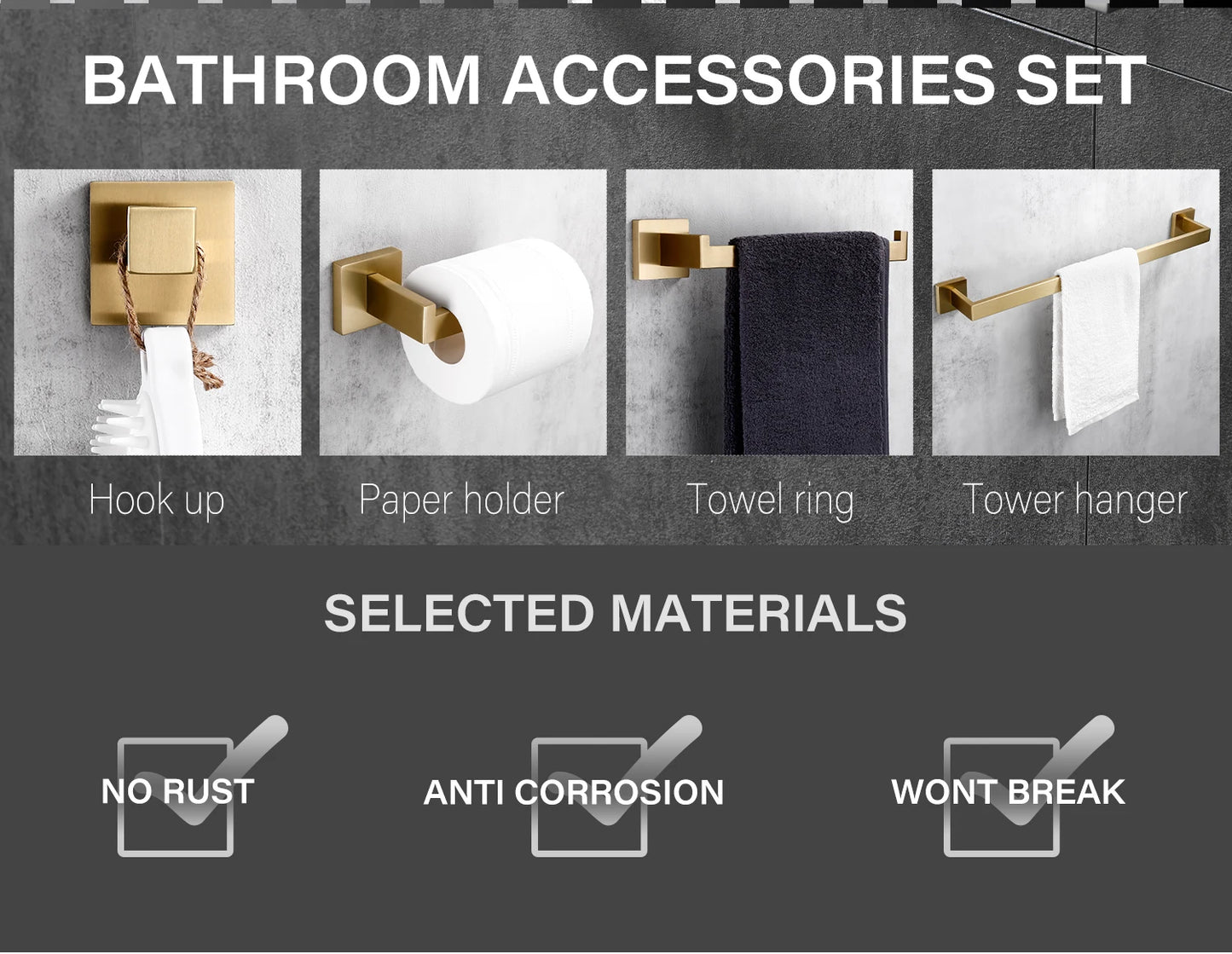 Brushed Gold Bathroom Accessories Set Toilet Brush Holder Toilet Paper Holder Towel Bar Rail Rack Hanger Hook Soap Dish Hardware