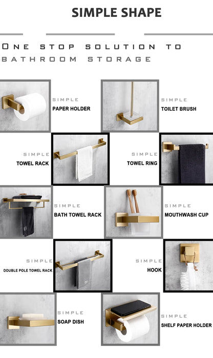Brushed Gold Bathroom Accessories Set Toilet Brush Holder Toilet Paper Holder Towel Bar Rail Rack Hanger Hook Soap Dish Hardware