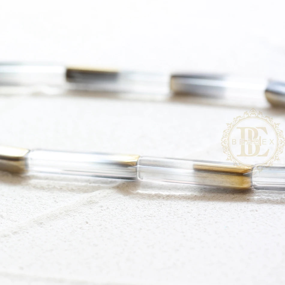 DIY Supply-18 Pieces Rectangle Plated Crystal Glass Spacer Beads - 4x20mm (G362)