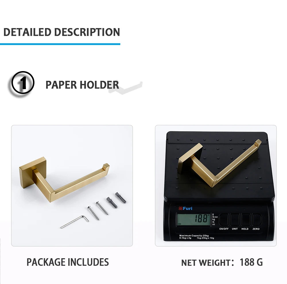 Brushed Gold Bathroom Accessories Set Toilet Brush Holder Toilet Paper Holder Towel Bar Rail Rack Hanger Hook Soap Dish Hardware