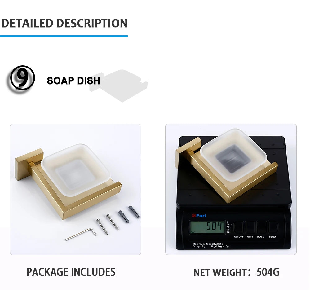 Brushed Gold Bathroom Accessories Set Toilet Brush Holder Toilet Paper Holder Towel Bar Rail Rack Hanger Hook Soap Dish Hardware