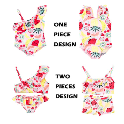 Kavkas Summer Girls Swimming Suit 9 M to 6 Years Fruit Floral Printed Hot Swimsuit Children One-piece Baby Swimwear For Kids