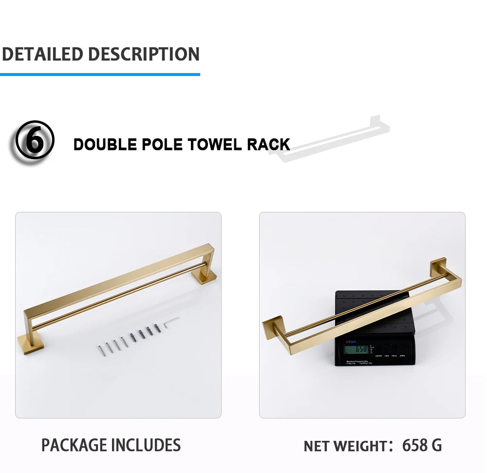 Brushed Gold Bathroom Accessories Set Toilet Brush Holder Toilet Paper Holder Towel Bar Rail Rack Hanger Hook Soap Dish Hardware