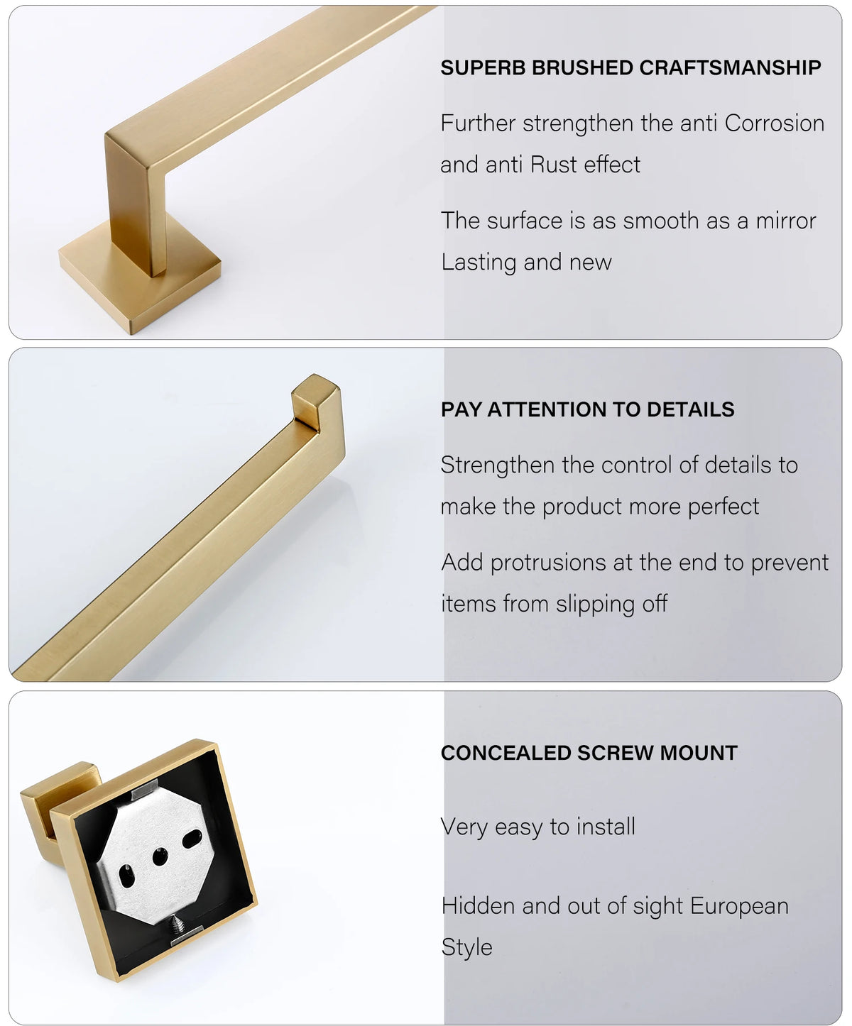 Brushed Gold Bathroom Accessories Set Toilet Brush Holder Toilet Paper Holder Towel Bar Rail Rack Hanger Hook Soap Dish Hardware