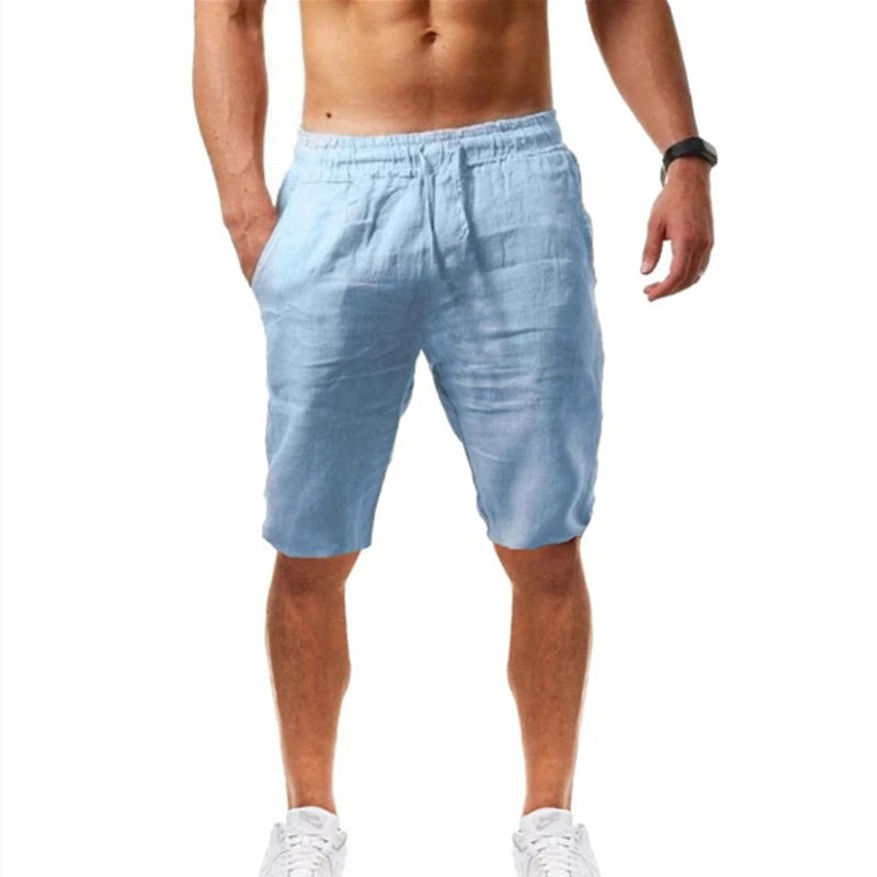 Men's Cotton Linen Pants Summer Solid Color Breathable Linen Trousers Male Casual Elastic Waist Fitness Pants Hip-Hop Streetwear