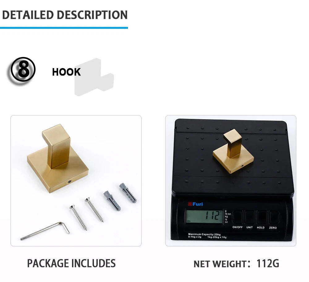 Brushed Gold Bathroom Accessories Set Toilet Brush Holder Toilet Paper Holder Towel Bar Rail Rack Hanger Hook Soap Dish Hardware
