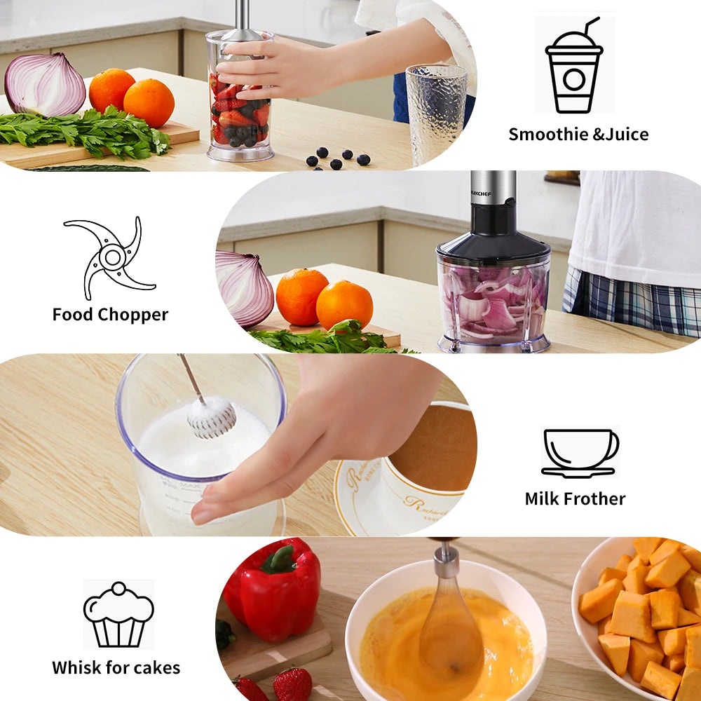 5 in 1 Multifunctional 1200W Electric Hand Stick Blender Immersion Handheld Mixer Food Processor Chopper Beater Frother