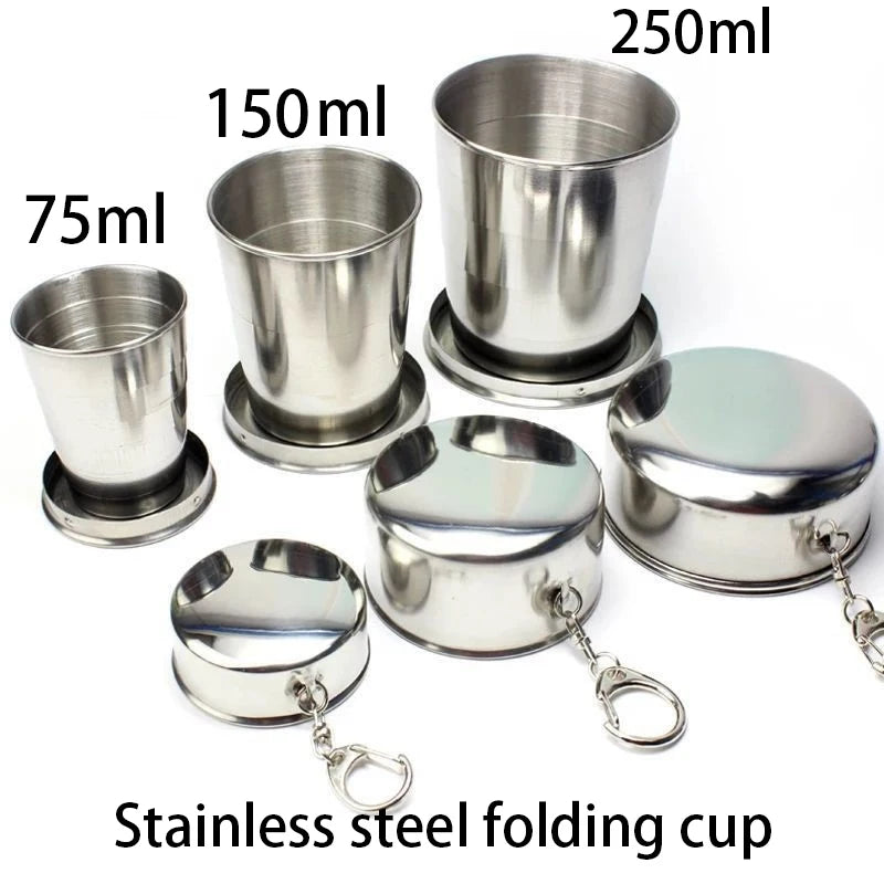 250Ml Stainless Steel Retractable Cup Outdoor Travel Toiletry Cup Portable Creative Compression Cup Mini Handy Cup Folding Cup