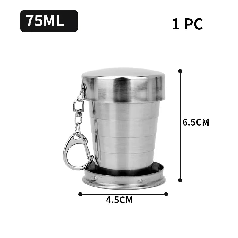 250Ml Stainless Steel Retractable Cup Outdoor Travel Toiletry Cup Portable Creative Compression Cup Mini Handy Cup Folding Cup