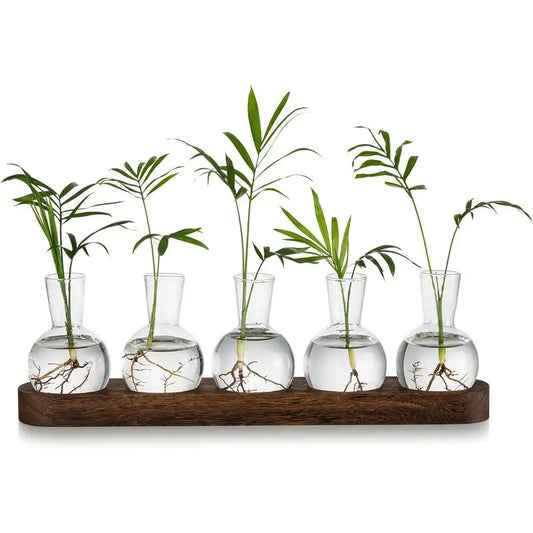 Plant Propagation Station with Wooden Stand Hydroponic Vintage Plant Terrarium Planter Water Planting Stations Home Decoration