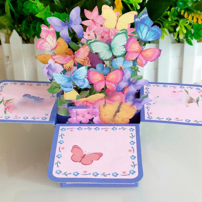 Pop Up 3D Greeting Card Paper Flowers Bouquet Postcard for  Birthday Mothers Father's Day Graduation Wedding Valentine's Day