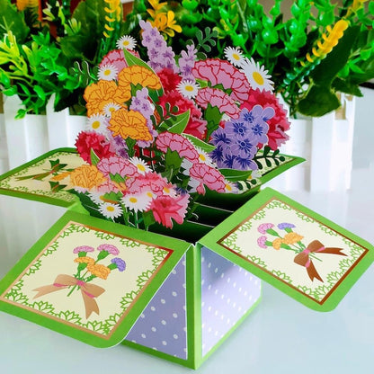 Pop Up 3D Greeting Card Paper Flowers Bouquet Postcard for  Birthday Mothers Father's Day Graduation Wedding Valentine's Day