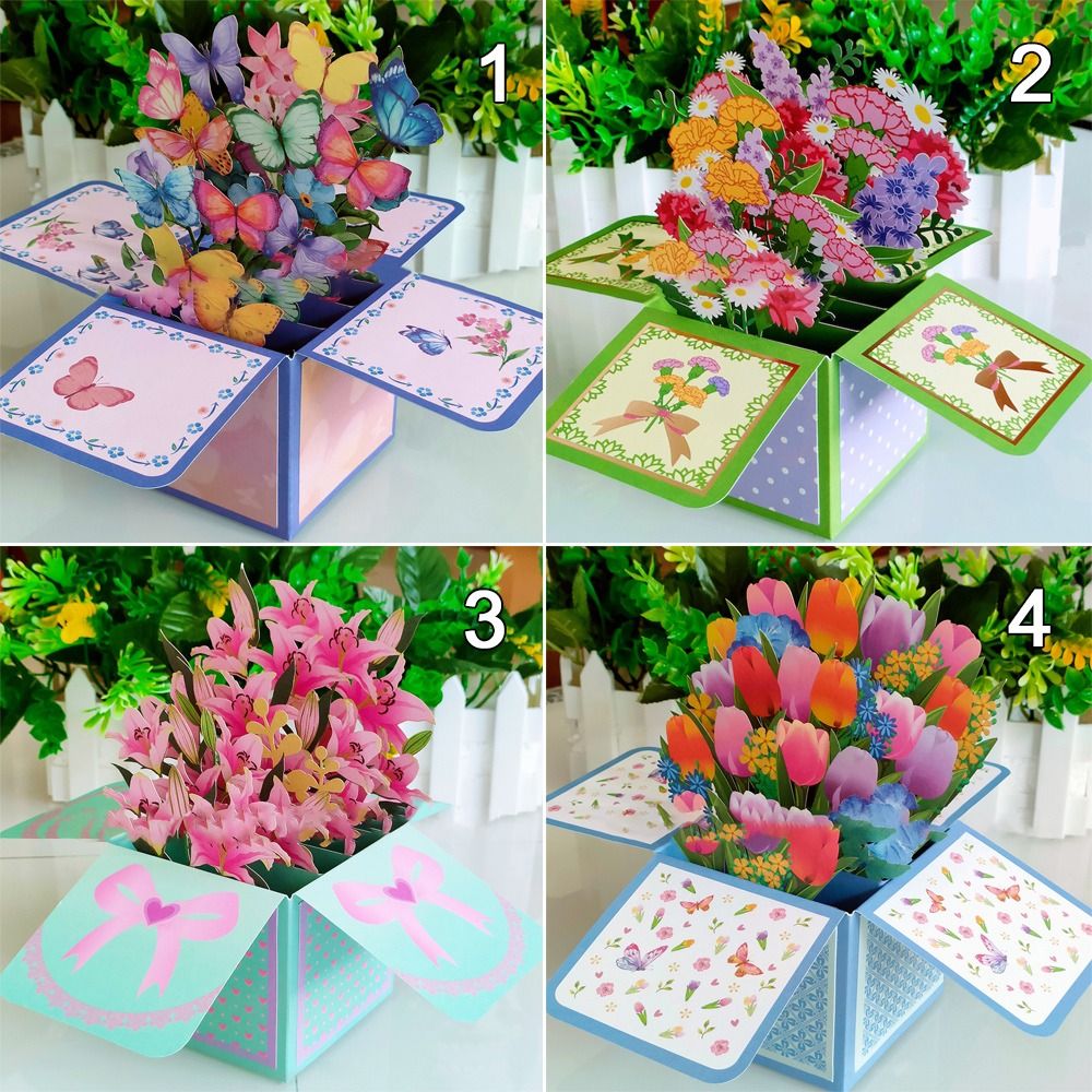 Pop Up 3D Greeting Card Paper Flowers Bouquet Postcard for  Birthday Mothers Father's Day Graduation Wedding Valentine's Day