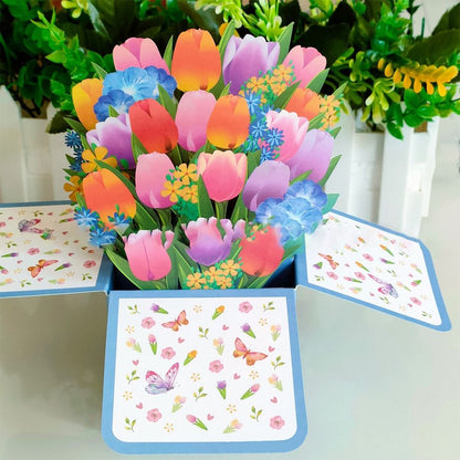 Pop Up 3D Greeting Card Paper Flowers Bouquet Postcard for  Birthday Mothers Father's Day Graduation Wedding Valentine's Day