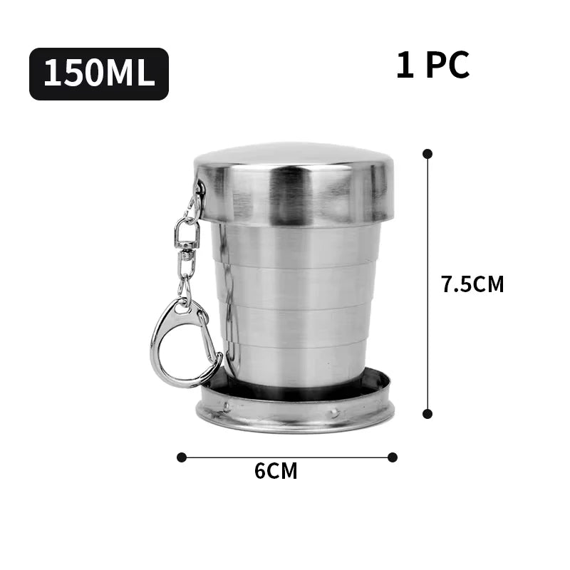 250Ml Stainless Steel Retractable Cup Outdoor Travel Toiletry Cup Portable Creative Compression Cup Mini Handy Cup Folding Cup