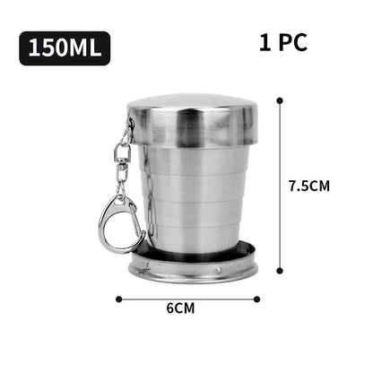 250Ml Stainless Steel Retractable Cup Outdoor Travel Toiletry Cup Portable Creative Compression Cup Mini Handy Cup Folding Cup