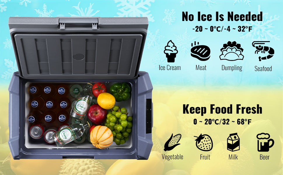 SucceBuy 30/37/45L Car Refrigerator Single Zone Portable Freezer&Built-in Light Compressor Cooler for Outdoor Camping