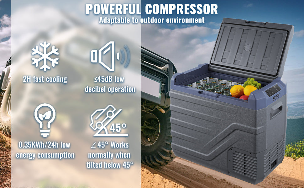 SucceBuy 30/37/45L Car Refrigerator Single Zone Portable Freezer&Built-in Light Compressor Cooler for Outdoor Camping