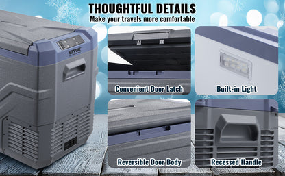 SucceBuy 30/37/45L Car Refrigerator Single Zone Portable Freezer&Built-in Light Compressor Cooler for Outdoor Camping