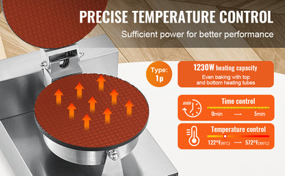 SucceBuy Electric Ice Cream Cone Maker Commercial Non-Stick Stainless Steel Egg Roll Mold with Temperature and Time Control